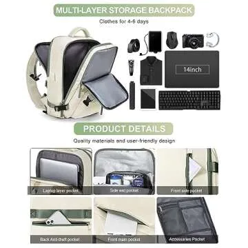 VGCUB Large Travel Backpack Bag for Women Men,Carry on Backpack,17 Inch Laptop Business Work Waterproof Backpack with Laptop Compartment,Person Item Flight Approved,Mochila de Viaje,Beige with Green