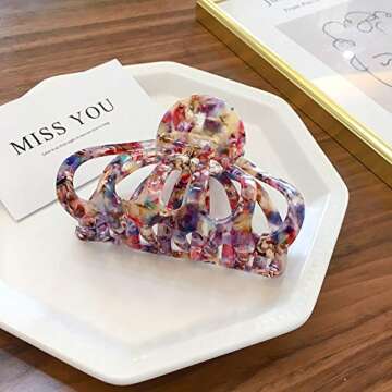 Big Claw Clips Jumbo Hair Clips Tortoise Shell Banana French Design Pink Strong Hold for Thick Hair Women Girls,Pack of 2