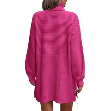 KIRUNDO Women's 2024 Trendy Fall Winter Lightweight Oversized Turtleneck Sweater Dress Slouchy Tunic Ribbed Knit Pullover Rose Red
