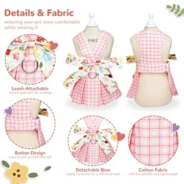 Cute Plaid Dog Harness Dress for Small Dogs - ABRRLO