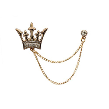 Knighthood Brooch Pin Golden Crystal King Crown Chain Brooch Suit Stud Lapel Pin