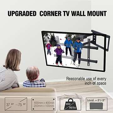 FORGING MOUNT Long Extension TV Mount/Wall Bracket Full Motion with 30 inch Long Arm for Corner/Flat Installation fits 37 to 75" Flat/Curve TVs, VESA 600x400mm Holds up to 99lbs