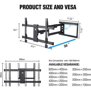 FORGING MOUNT Long Extension TV Mount/Wall Bracket Full Motion with 30 inch Long Arm for Corner/Flat Installation fits 37 to 75" Flat/Curve TVs, VESA 600x400mm Holds up to 99lbs