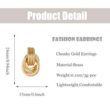 GAOKOXI Gold Statement Geometric Earrings for Women Chunky Gold Knot Link Drop Dangle Earrings Trendy Jewelry Gift