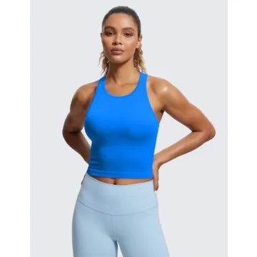 CRZ YOGA Seamless Ribbed High Neck Crop Tank Top