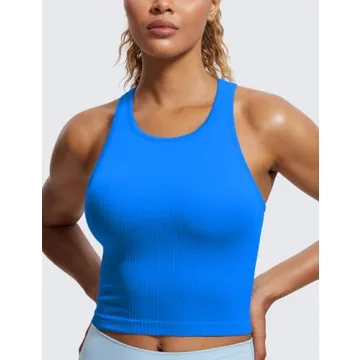 CRZ YOGA Seamless Ribbed High Neck Crop Tank Top