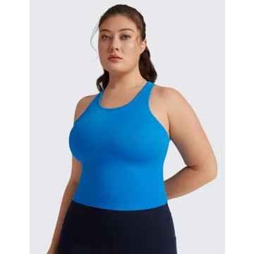 CRZ YOGA Seamless Ribbed High Neck Crop Tank Top