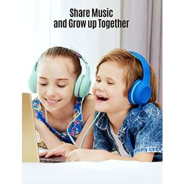 Rubussubg Kids Headphones with Microphone, Volume Limiter 85/94dB Over Ear Girls Boys Headphones for Teens with Audio Sharing, Wired Toddler Headset for Cellphone Tablet Kindle Travel School Airplane