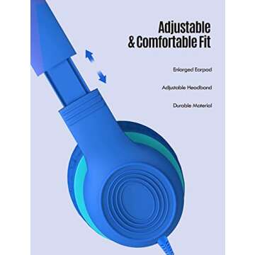 Rubussubg Kids Headphones with Microphone, Volume Limiter 85/94dB Over Ear Girls Boys Headphones for Teens with Audio Sharing, Wired Toddler Headset for Cellphone Tablet Kindle Travel School Airplane