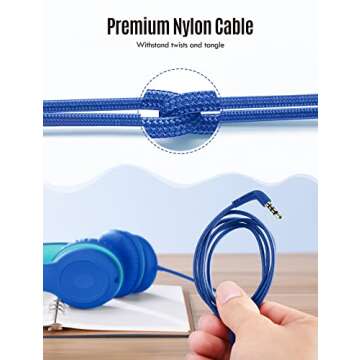 Rubussubg Kids Headphones with Microphone, Volume Limiter 85/94dB Over Ear Girls Boys Headphones for Teens with Audio Sharing, Wired Toddler Headset for Cellphone Tablet Kindle Travel School Airplane