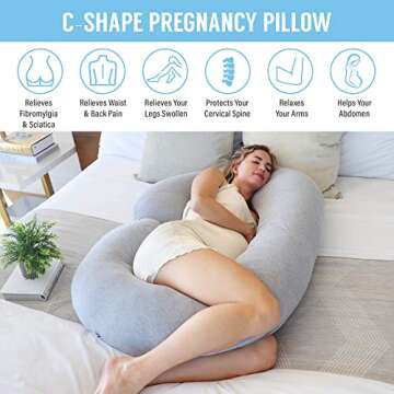 Pharmedoc Pregnancy Pillows, C-Shape Full Body Pillow – Jersey Cover Dark Grey – Pregnancy Pillo...