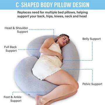 Pharmedoc Pregnancy Pillows, C-Shape Full Body Pillow – Jersey Cover Dark Grey – Pregnancy Pillows for Sleeping – Body Pillows for Adults, Maternity Pillow and Pregnancy Must Haves, New Mom Gifts