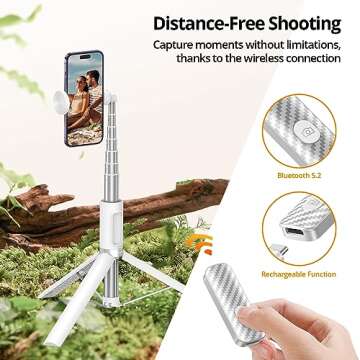 ATUMTEK 55" Selfie Stick Tripod, All-in-one Extendable Aluminum Phone Tripod with Rechargeable Bluetooth Remote, Travel Tripod 360° Rotatable for iPhone 15 Pro Max/15/14/13 Samsung Smartphones, White