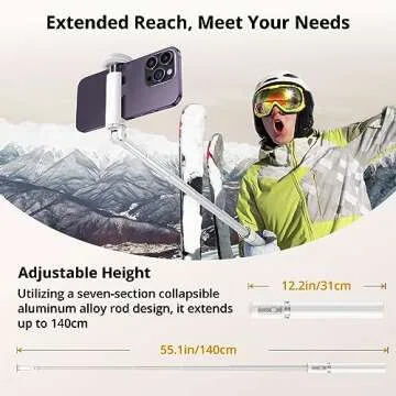 ATUMTEK 55" Selfie Stick Tripod, All-in-one Extendable Aluminum Phone Tripod with Rechargeable Bluetooth Remote, Travel Tripod 360° Rotatable for iPhone 15 Pro Max/15/14/13 Samsung Smartphones, White