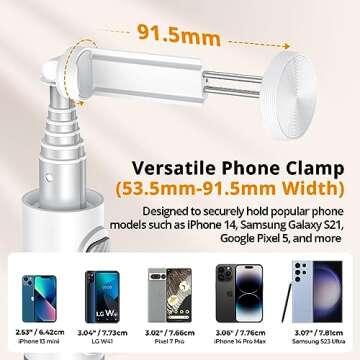 ATUMTEK 55" Selfie Stick Tripod, All-in-one Extendable Aluminum Phone Tripod with Rechargeable Bluetooth Remote, Travel Tripod 360° Rotatable for iPhone 15 Pro Max/15/14/13 Samsung Smartphones, White