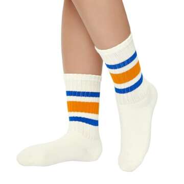 Century Star Retro Striped Novelty Socks For Women Vintage Casual Crew Socks Sporty Calf Socks Cotto...