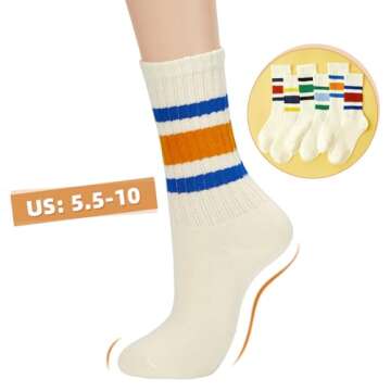 Century Star Retro Striped Novelty Socks For Women Vintage Casual Crew Socks Sporty Calf Socks Cotton Socks Women 3 Black-Green&Blue-Green&Blue-Orange