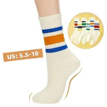 Century Star Retro Striped Novelty Socks For Women Vintage Casual Crew Socks Sporty Calf Socks Cotton Socks Women 3 Black-Green&Blue-Green&Blue-Orange