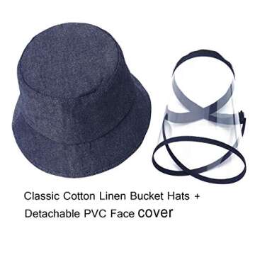DOCILA Detachable Full Facial Protection Bucket Hat for Men Natural Cotton Linen Windproof Dustproof Riding Camping Fishing Fisherman Sun Caps (Navy)