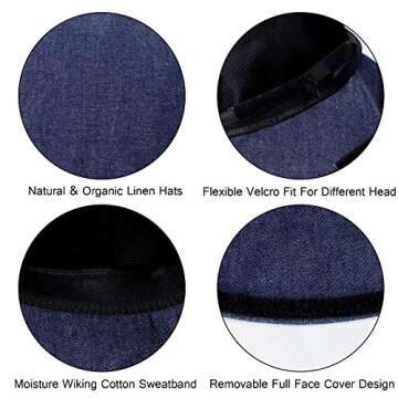 DOCILA Detachable Full Facial Protection Bucket Hat for Men Natural Cotton Linen Windproof Dustproof Riding Camping Fishing Fisherman Sun Caps (Navy)