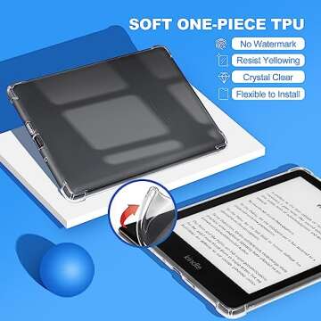 JvKzaen Clear Case for 6.8" Kindle Paperwhite (11th Generation-2021) and Kindle Paperwhite Signature Edition, Thin Slim Lightweight Scratch Proof Silicone Rubber TPU Back Cover - Transparent