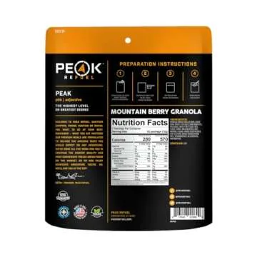 Peak Refuel Mountain Berry Granola with Rice Milk | Vegan, Dairy Free | Freeze Dried Backpacking and Camping Food | Amazing Taste | Quick Prep | Lightweight