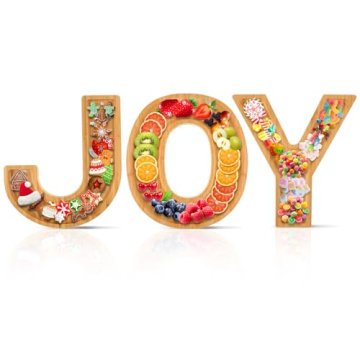 NatNarr Christmas JOY Charcuterie Board Letters - 3 Pcs Large Wooden Trays for Snacks and Decor