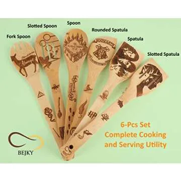 Bejky 6-Pcs Wooden Bamboo Spoons Set - Organic Food Cooking Utensils Kitchen Accessories & Home Deco...