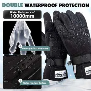Hikenture Waterproof Ski Gloves - Insulated Touchscreen for Cold