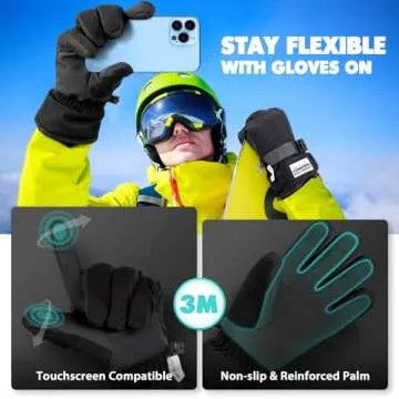 Hikenture Waterproof Ski Gloves - Insulated Touchscreen for Cold