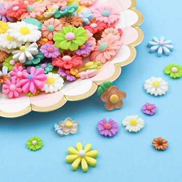 100 Pieces Flatback Resin Daisy Flowers Charms for Craft DIY Flower Cabochons Charms for Jewelry Making Scrapbooking Embellishments Mixed Color Sunflower Resin Slime Charms Hair Clip Phone Case Decor