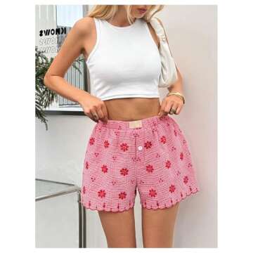 Milumia Women's Floral Embroidered Wide Leg Shorts Scallop High Waist Shorts Red X-Small