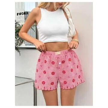 Milumia Women's Floral Embroidered Wide Leg Shorts Red