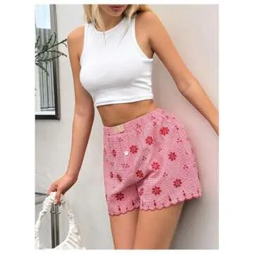 Milumia Women's Floral Embroidered Wide Leg Shorts Red