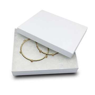 TheDisplayGuys - 25-Pack #65 Kraft Paper Jewelry Boxes w. Cotton Padding - White Swirl (6-1/5" x 5-1...