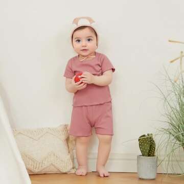 Kupretty 2Pcs Toddlers Baby Girls Summer Clothes Set Ruffle Ribbed Short Sleeves T-Shirt Tops Shorts...