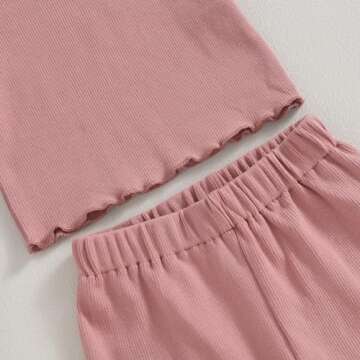 Kupretty 2Pcs Toddlers Baby Girls Summer Clothes Set Ruffle Ribbed Short Sleeves T-Shirt Tops Shorts Comfy Outfits (Pink, 3-4 Years)