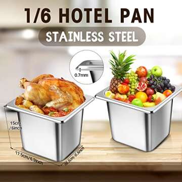 Baderke 4 Pack Stainless Steam Hotel Pans with Lids, 1/6 Sixth Size x 6 Inch Deep, 0.7 mm Thick 304 ...