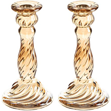 ENJINKAIL Glass Candle Holder - Gold Taper Candlestick Holders, Decorative Candle Sticks Set of 2, f...