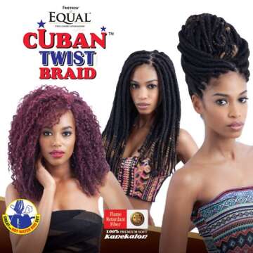 Freetress Equal Synthetic Hair Braids Double Strand Style Cuban Twist Braid 16" (12-Pack, 1B)