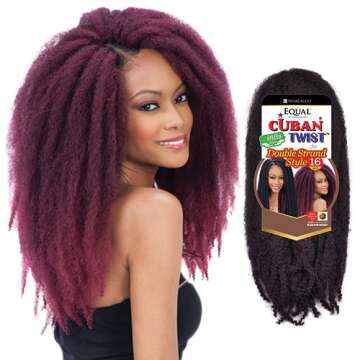 Freetress Equal Synthetic Hair Braids Double Strand Style Cuban Twist Braid 16" (12-Pack, 1B)