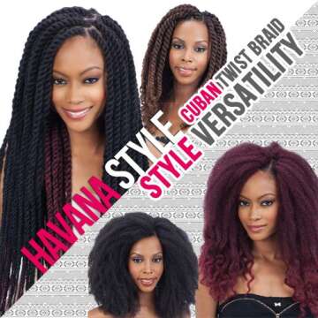 Freetress Equal Synthetic Hair Braids Double Strand Style Cuban Twist Braid 16" (12-Pack, 1B)