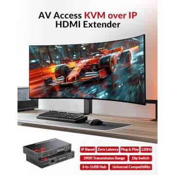4K HDMI USB KVM Extender TCP/IP Over Single Cat5e/6/6a/7 up to 120M(390ft), 1080P@120Hz, Plug & Play...