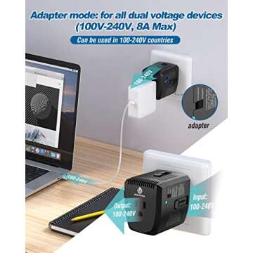 2000Watts Voltage Converter, 220V to 110V Converter, International Plug Adapter, Power Converter Ada...