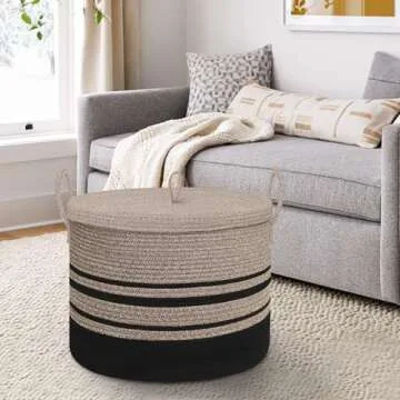 HONCESTA Extra Large Woven Basket with Lid, 18" X 14" Wicker Blanket Storage Basket Living Room, Tall Rope Storage Baskets for Toys, Decorative Kids Toy Bin Box with Cover, Baby Laundry Basket Hamper