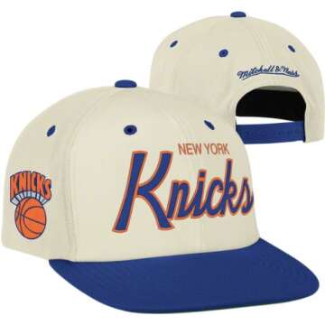 Mitchell & Ness New York Knicks Cream The Script is in 2-Tone Snapback Hat