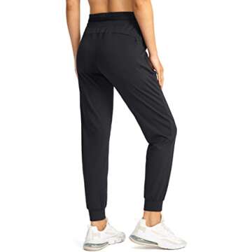 G Gradual Women's Joggers Pants with Zipper Pockets High Waisted Athletic Tapered Sweatpants for Women Workout Lounge (Black, Large)