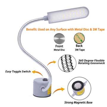 EVISWIY Sewing Machine Light - 30 LEDs Flexible Desk Lamp with Magnetic Base (2 Pack)