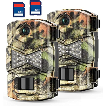 WOSODA Trail Camera 2 Pack 30MP 1080P HD - Game Camera with 32GB SD Card, Fast Trigger Time Infrared...