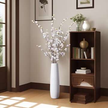 Ammyoo Artificial Faux Plants Flowers Indoor Spring Summer Decor, 4 Bundles Fake Silk Plum Blossom,Faux Silk Cherry Blossom Branches for Wedding Office Party Hotel Home Decor, Vase Not Included(White)